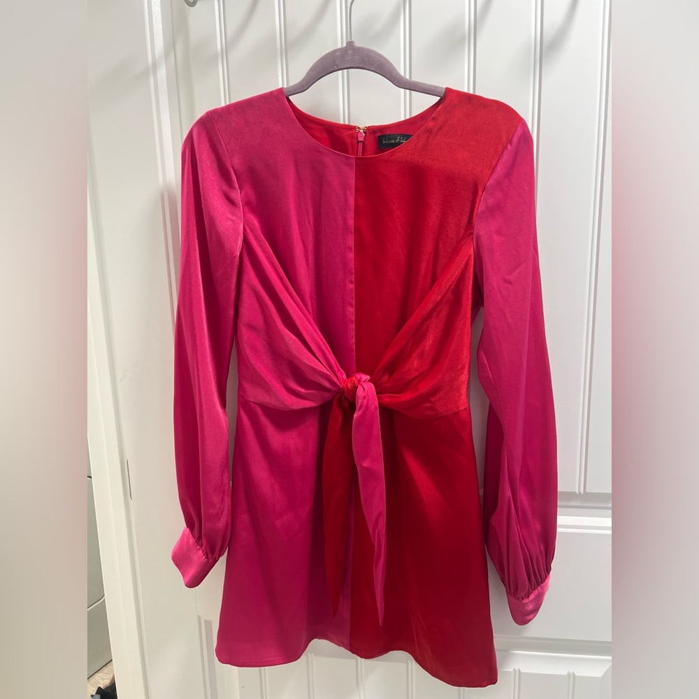 House of Harlow 1960 Pink and Red Knot-Front Mini Dress